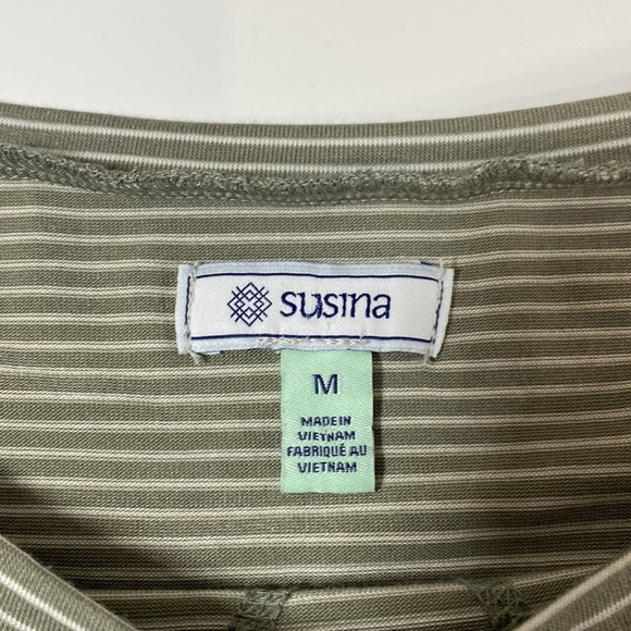 Susina Striped Top with Elbow Length Sleeves in Taupe and White Size‎ M - Picture 5 of 9